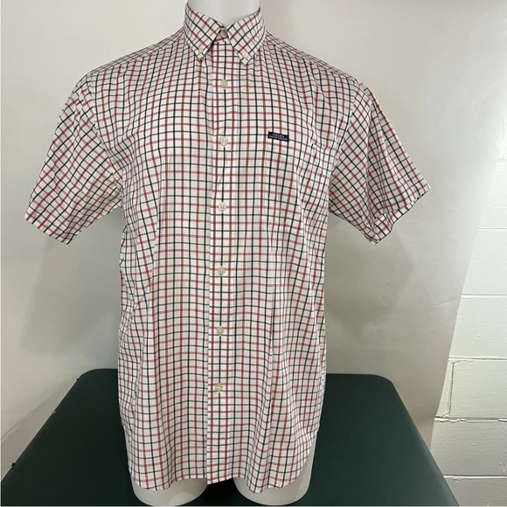 Chaps Ralph Lauren Men M Plaid White Button Up Short  sleeve Logo (118)